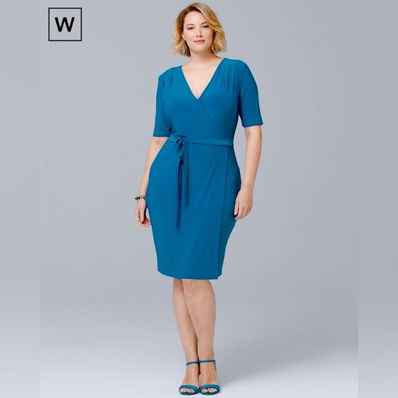 NWT White House Black Market V-Neck Wrap Dress in Ocean Blue - Size 4 - Picture 1 of 6